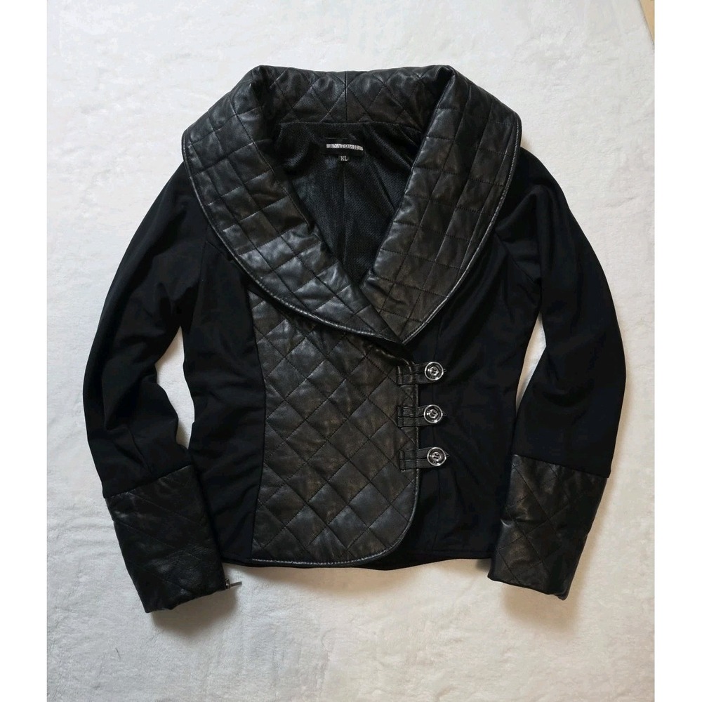 Anatomie Jacket Quilted Lamb Leather Lycra Button Up XL Moto Edgy Goth Designer